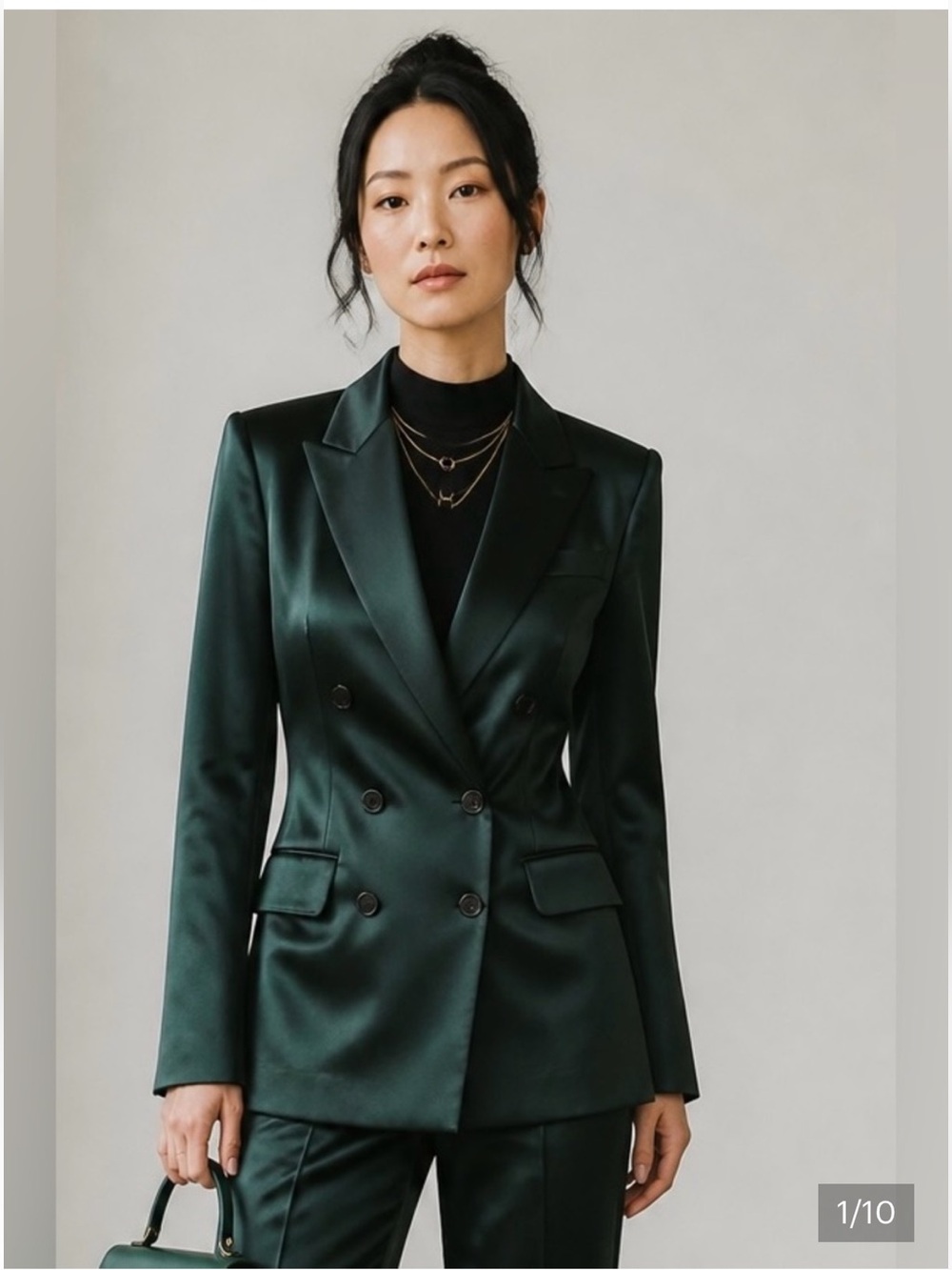 Banana Republic Isa Italian Satin Blazer in Deep Juniper Green, Size 8